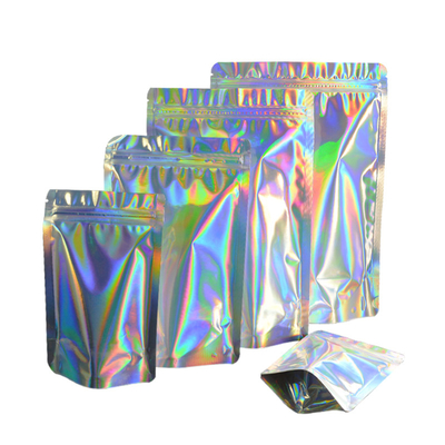 Beli Custom Printing Holographic Stand Up Pouch Mylar Zipper Bags Satu sisi bersih untuk makanan online manufacture
