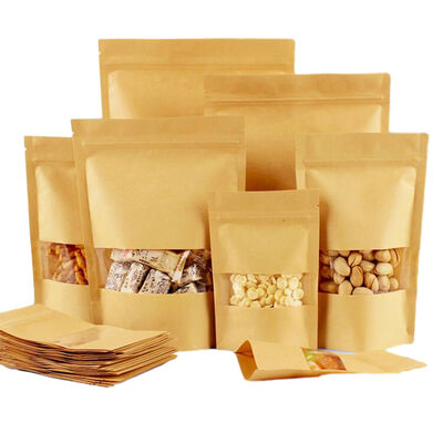 Beli Biodegradable Food Grade Kraft Paper Stand Up Bag dengan Seal Panas Kemasan Jendela Transparan online manufacture