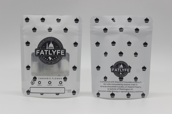 Stand Up Mylar Weed Bags Zipper Weed Packaging Bag dengan jendela yang jelas
