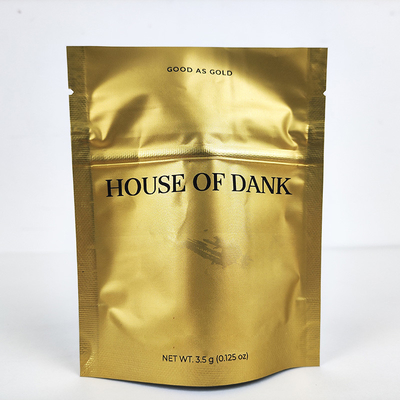 Matt Golden Mylar Stand Up Bags Soft Touch Zipper Mylar Weed Bags 3,5g