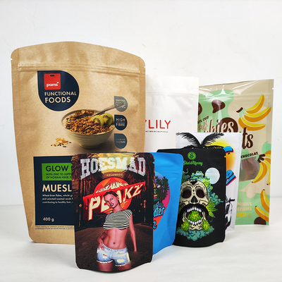Plastik berwarna 3.5g Kantong ziplock Mylar yang bisa ditutup kembali Kantong kemasan makanan kering yang dicetak khusus