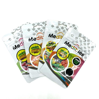 Gummies 300mg Tas Segel Tiga Sisi Biodegradable Ziplockk Kantong Plastik Dengan Lubang Genggam