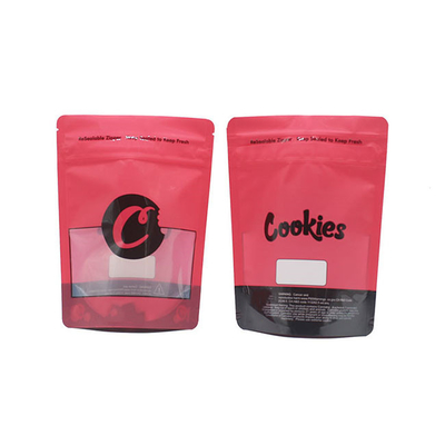 Cetakan Logo Kantong Mylar Ziplock yang Bisa Ditutup Kembali Warna Pink 3.5g Dengan Jendela Terbuka