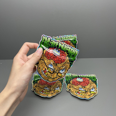 Holographic Mylar Packaging Bags 3.5g Child Resistant Die Cut Mylar Bags Custom Printed