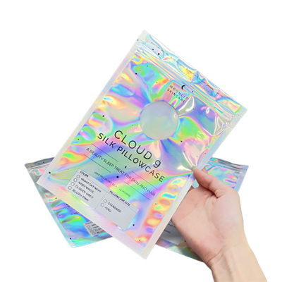 Mylar Holographic Stand Up Bag Packaging Tiga Sisi Seal Bags Dengan Zipper