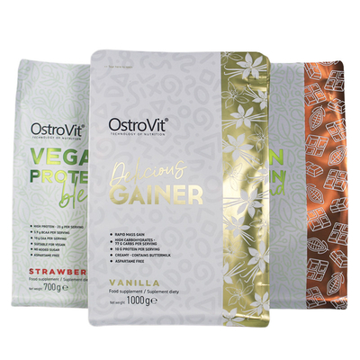 Custom Flat Bottom Bag Vegan Protein Powder Heat Seal Stand Up Bags