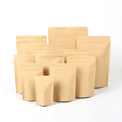 Daur ulang kompos biodegradable Stand Up Bags Kraft Paper Zipper Bag 70g