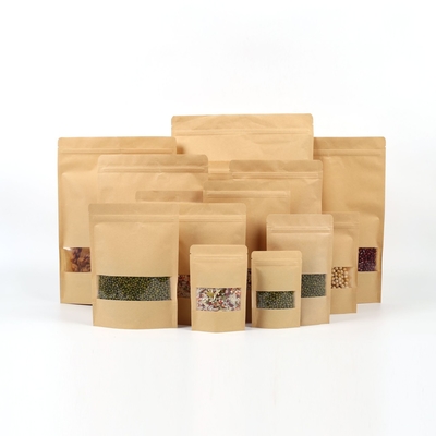 Custom Biodegradable Kraft Eco Stand Up Bag 90mico Dengan Jendela