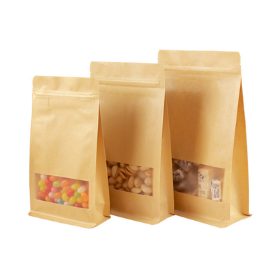 Square Bottom 140mico Biodegradable Kraft Pouch Bag Dengan Jendela