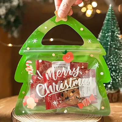 Stoking Natal Tas Kemasan Permen Berbentuk Khusus Tas Plastik Zipper Untuk Gummies