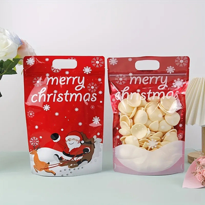 Custom Printed Stand Up Bag Zipper Christmas Gift Wrap Bags dengan Handle Hole