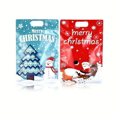 Christmas Stand Up Bag dengan Handle, Snack Zipper Packaging Bag dengan Window