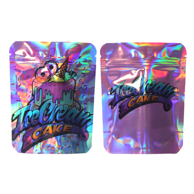 Customized Warna Holographic Stand Up Kantong Matte Tear Notch Dengan Zipper