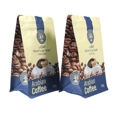 Logo yang disesuaikan Kantong Flat Bottom Matte Laminated Zip Lock Kantong Kopi Dengan Katup