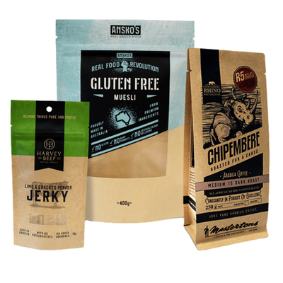 Custom Printed Ziplock Kraft Stand Up Bags Laminated Biodegradable Untuk Daging Sapi Jerky