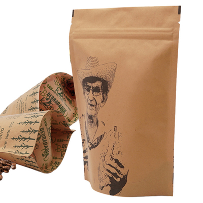 Laminasi Plastik Stand Up Bag Zip Lock Makanan kering Biodegradable Kraft Paper Bag