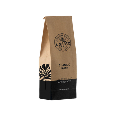 Printed Kraft Paper Biodegradable PLA Flat Bottom Bag Stand Up Bag Dengan Zip Lock Valve