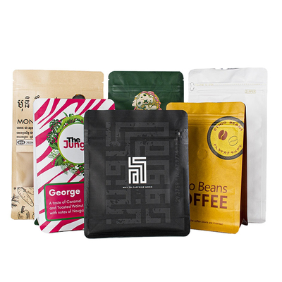 Custom Zipper Kraft Paper Laminated Film Tas Kopi Zip Square Bottom Bag Untuk Biji Kopi