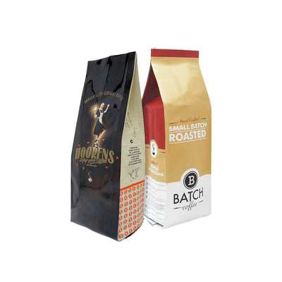 Glossy Gold Metallic Custom Printed Bags 1kg Coffee Side Gueest Bags Customized Heat Seal Coffee Stand Up Bag