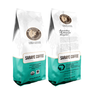 Heat Seal Matte Hitam Stand Up Ziplock Plastik Kantong 12oz Sisi Kopi Gueest Bagian Bawah Tas Kopi