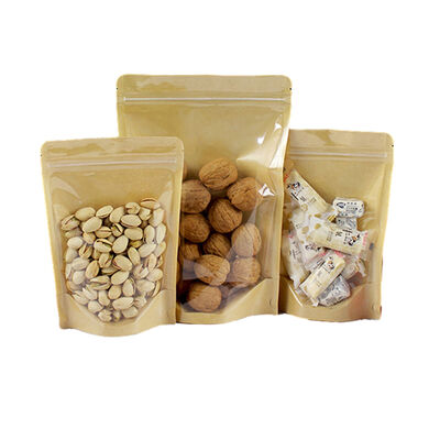 Biodegradable Kraft Paper Stand Up Bag dengan Zipper Top untuk Custom Size Food Packaging