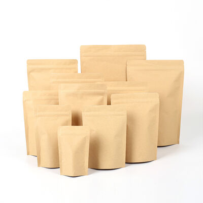 Ukuran khusus Diterima Kelembaban Proof Zipper Top Stand Up Pouch untuk Food Packaging Kraft Paper Pouch