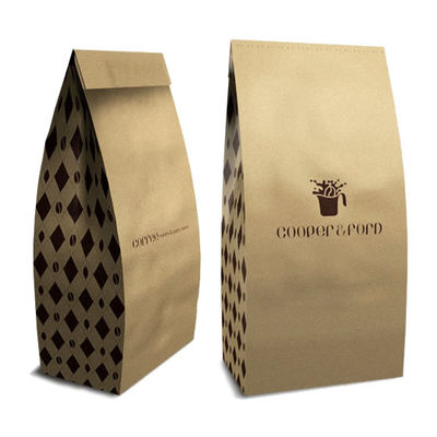 Lebar 7.5 Inch Kraft Stand Up Bags 500g Gravure Cetak kantong kopi yang dapat ditutup kembali