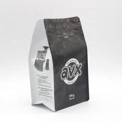 Tas Kopi Hitam Custom Aluminium Foil Flat Bottom Bag Bag Untuk Kemasan Kopi Zipper