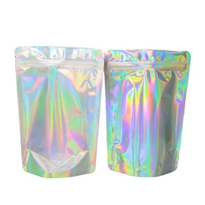 Kantong Kemasan Holographic Stand Up Bag Mylar yang Dapat Di tutup kembali