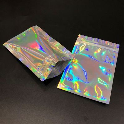 Stand Up Holographic Zipper Packaging Bag Flat Pockets Laser kecil Zip Lock Kantong Plastik