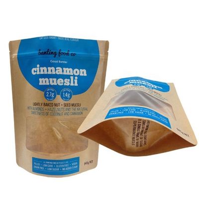 Brown Kraft Paper Stand Up Bag Waterproof Mega Kantong yang Bisa Ditutup Kembali ODM
