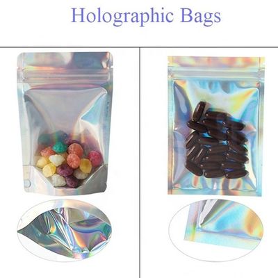 0.5OZ Holographic Stand Up Bag Silver Ziplockk Foil Bag Bags dengan Tear Notch