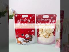 Custom Printed Stand Up Bag Zipper Christmas Gift Wrap Bags dengan Handle Hole